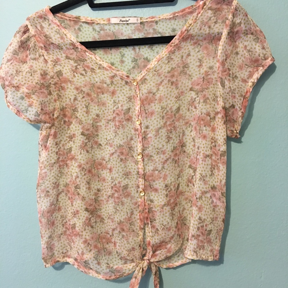 Sheer Button-Up Floral Blouse